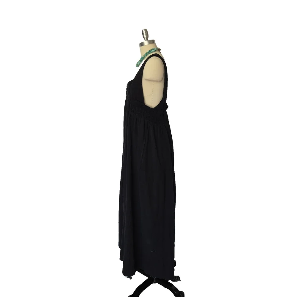 Free People Delphine Midi Dress Size M Black Sleeveless Gauzy Smocked Jumper